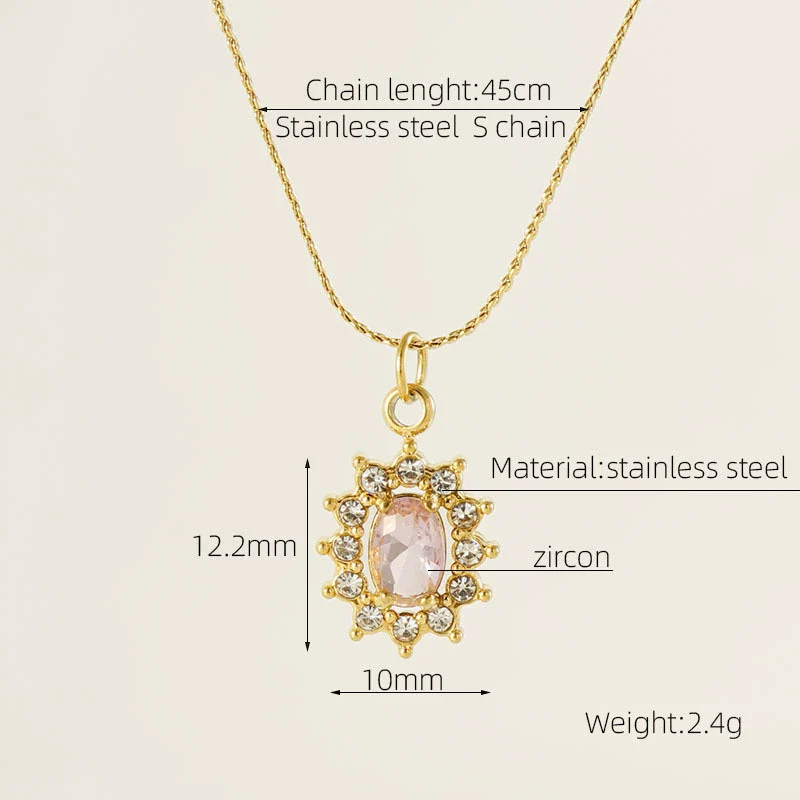 Necklace 316L Stainless Steel 18K Gold Plated Light Luxury Geometric Inlaid Zircon Sshaped Pendant For Women - Image 7