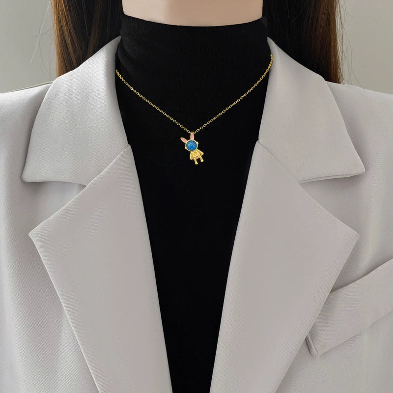 Necklace Titanium Steel Copper Geometric Cartoon Starry Sky Rabbit Astronaut Full Diamond Light Luxury Elegant Gorgeous Unisex - Image 2