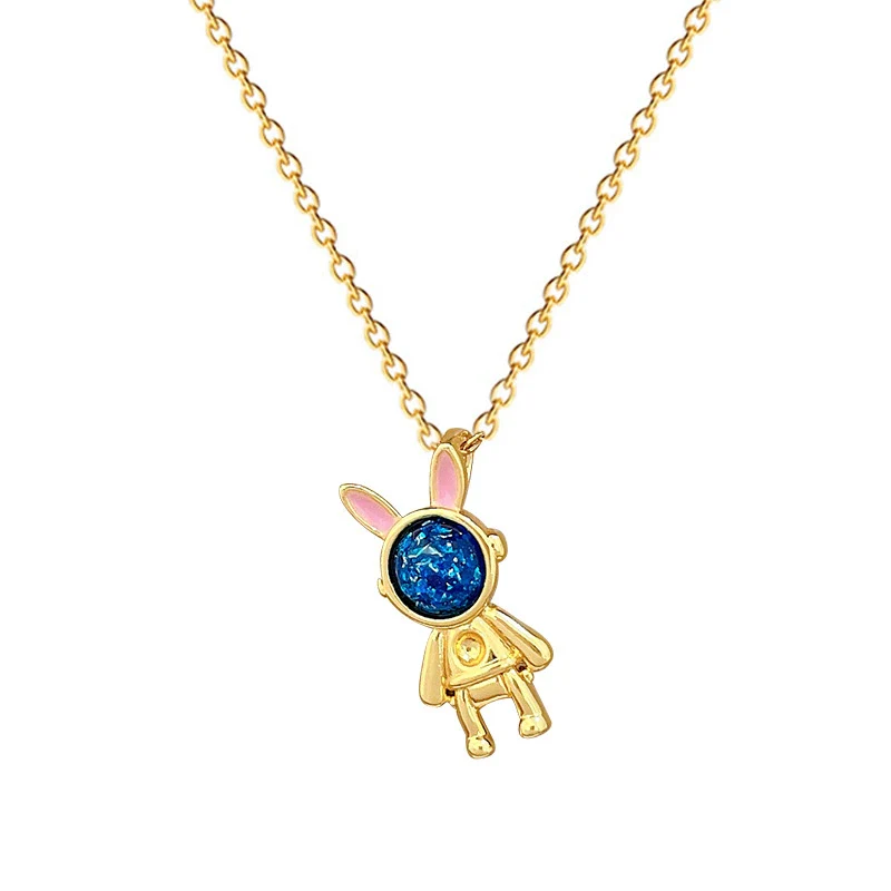 Necklace Titanium Steel Copper Geometric Cartoon Starry Sky Rabbit Astronaut Full Diamond Light Luxury Elegant Gorgeous Unisex - Image 5
