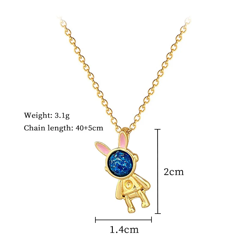 Necklace Titanium Steel Copper Geometric Cartoon Starry Sky Rabbit Astronaut Full Diamond Light Luxury Elegant Gorgeous Unisex - Image 6