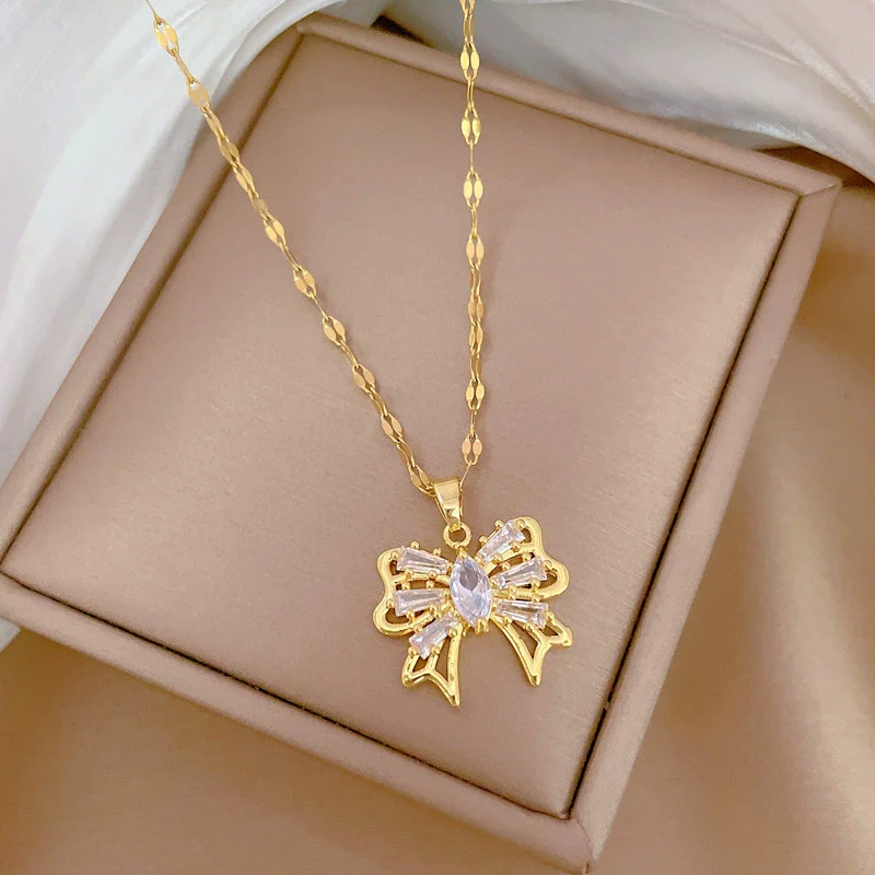 Necklace Titanium Steel Copper Geometric Hollow Bow Light Luxury Elegant Gorgeous Unisex Allmatch Clavicle Chain - Image 4