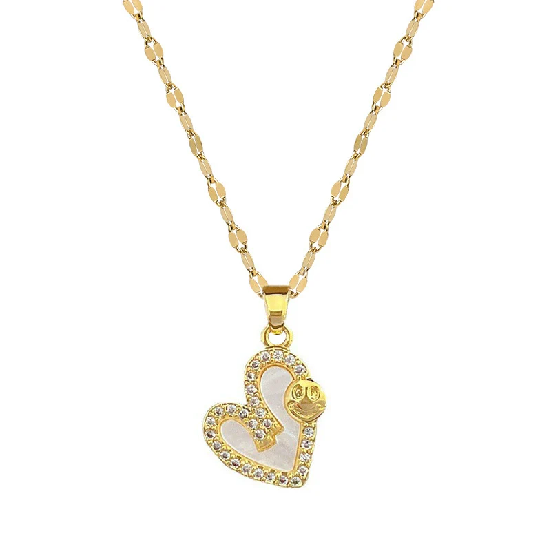 Necklace Titanium Steel Copper Geometric Shell Smiley Love Style Unisex - Image 4