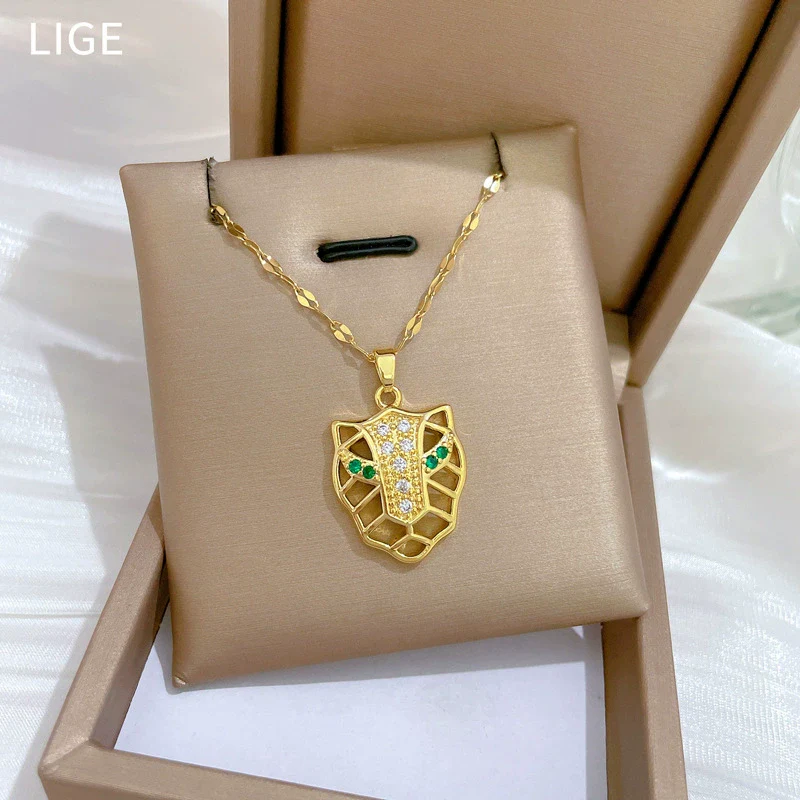 Necklace Titanium Steel Copper Greeneyed Leopard Head Geometric Light Luxury Elegant Gorgeous Unisex Allmatch Clavicle Chain - Image 4