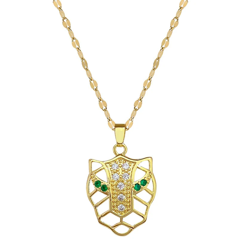 Necklace Titanium Steel Copper Greeneyed Leopard Head Geometric Light Luxury Elegant Gorgeous Unisex Allmatch Clavicle Chain - Image 5