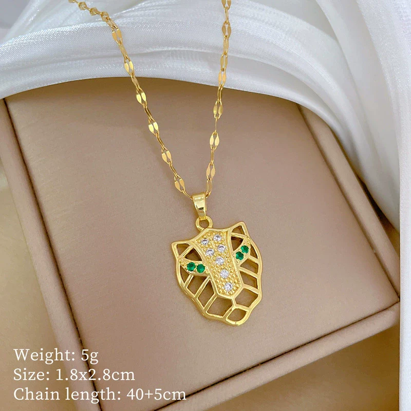Necklace Titanium Steel Copper Greeneyed Leopard Head Geometric Light Luxury Elegant Gorgeous Unisex Allmatch Clavicle Chain - Image 6