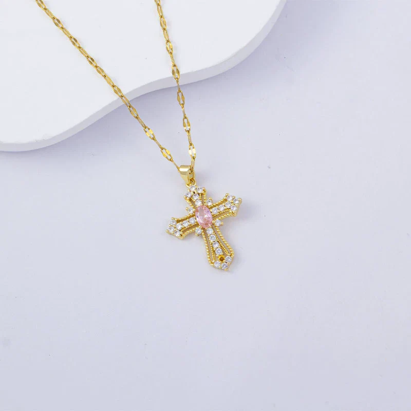 Necklace Titanium Steel Copper Water Wave Chain Cross Pendant Electroplated Light Luxury Elegant Highend Jewelry - Image 16