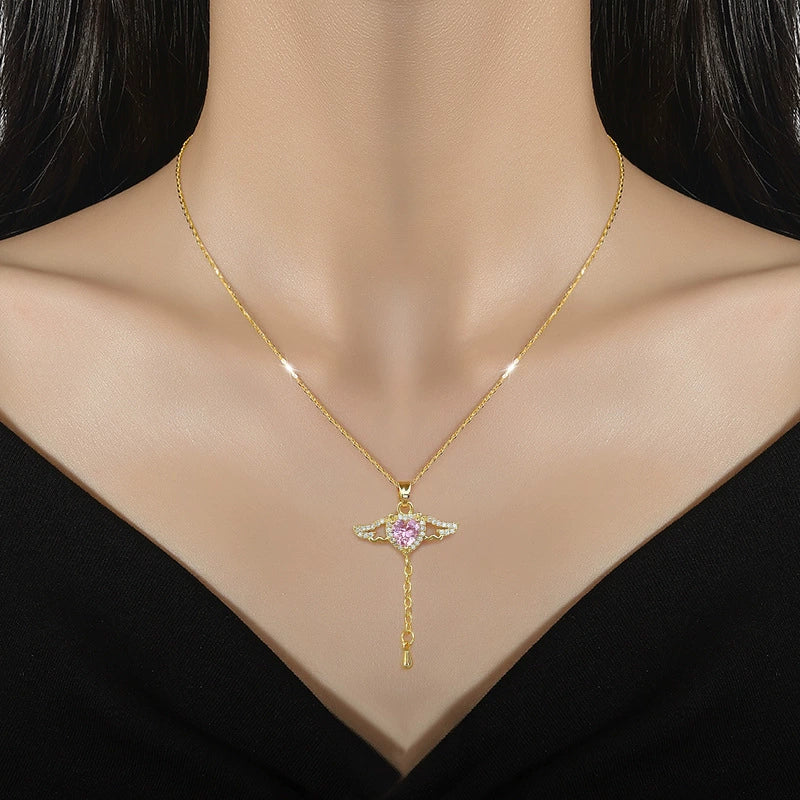 Necklace Titanium Steel Copper Wings Tassel Geometric Style - Image 2
