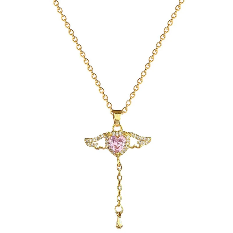 Necklace Titanium Steel Copper Wings Tassel Geometric Style - Image 5
