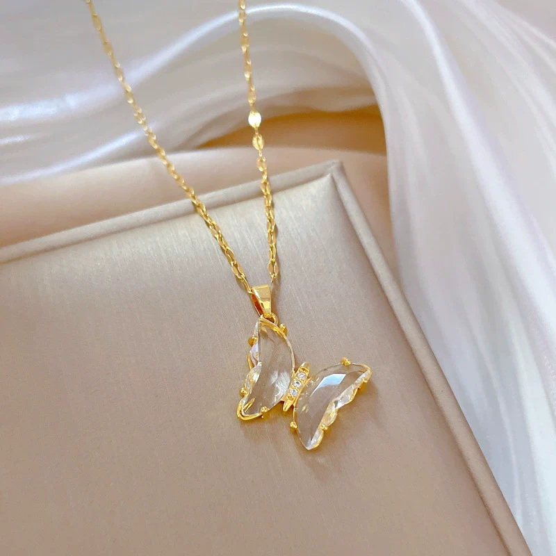 Necklace Titanium Steel Copper Zircon Butterfly Geometric Electroplating Female - Image 2