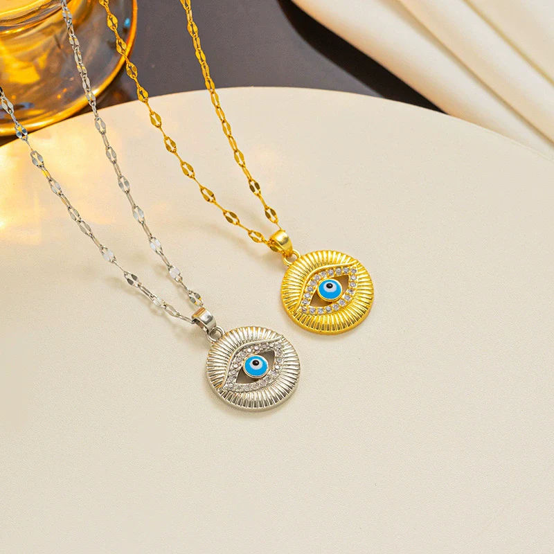 Necklace Titanium Steel Devil's Eye Blue Eye Fashion Electroplating Water Wave Chain