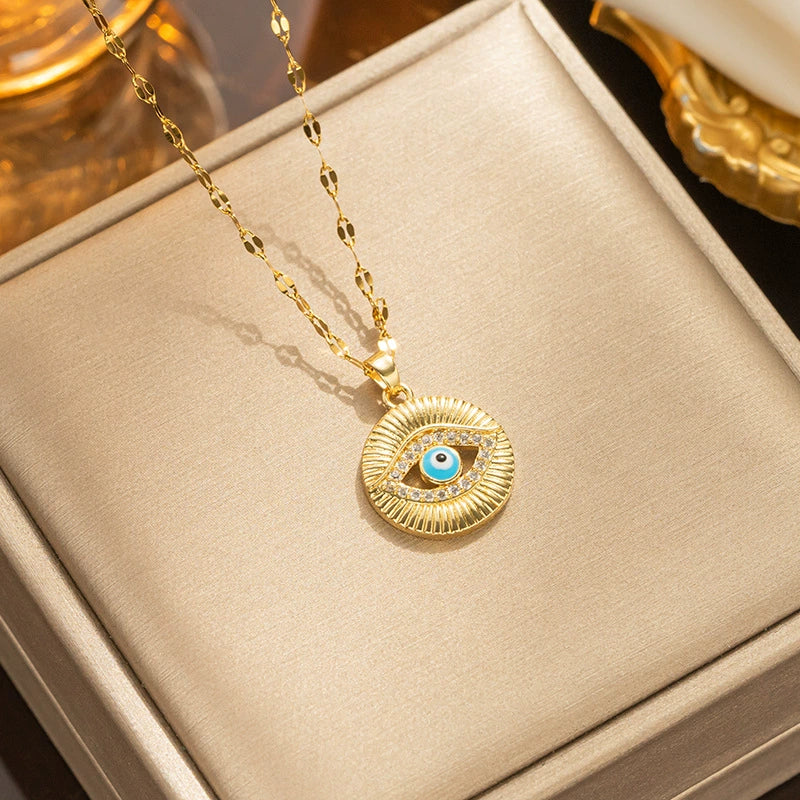 Necklace Titanium Steel Devil's Eye Blue Eye Fashion Electroplating Water Wave Chain - Image 4