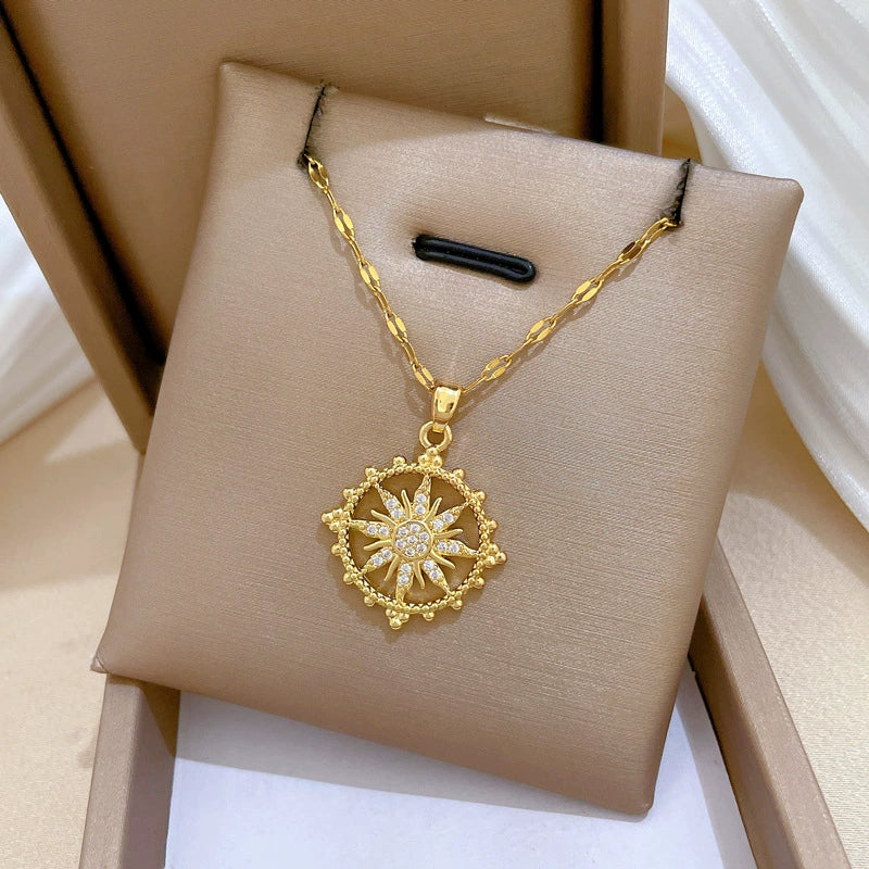 Necklace Titanium Steel Gold Plated Copper Full Diamond Micropaved Zircon Sun Eightpointed Star Geometric Cartoon Style - Image 3