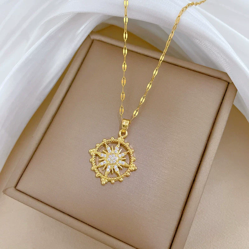 Necklace Titanium Steel Gold Plated Copper Full Diamond Micropaved Zircon Sun Eightpointed Star Geometric Cartoon Style - Image 4