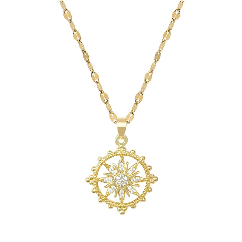 Necklace Titanium Steel Gold Plated Copper Full Diamond Micropaved Zircon Sun Eightpointed Star Geometric Cartoon Style - Image 5