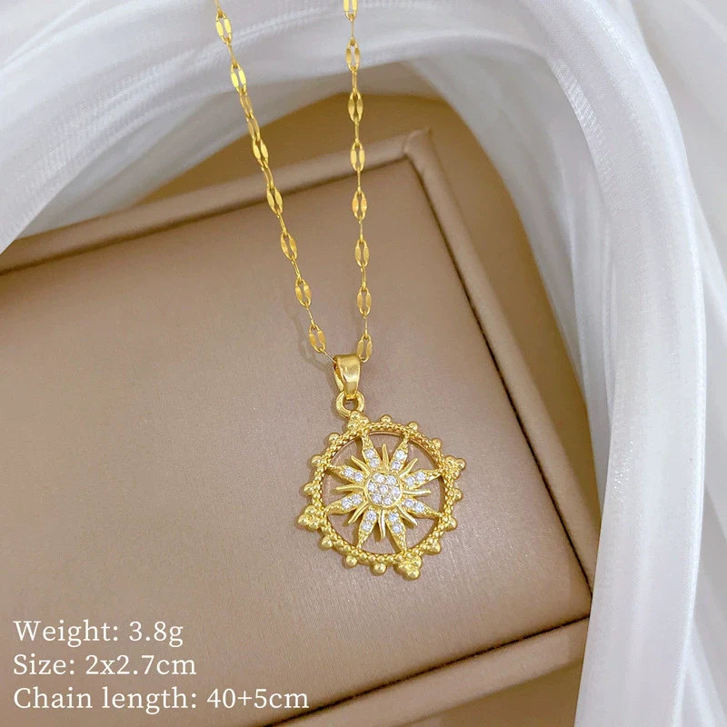Necklace Titanium Steel Gold Plated Copper Full Diamond Micropaved Zircon Sun Eightpointed Star Geometric Cartoon Style - Image 6