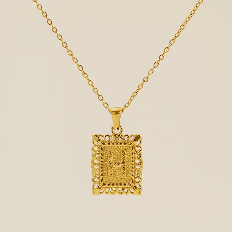 Necklace 316L Stainless Steel Letter Square Pattern Electroplating - Image 12