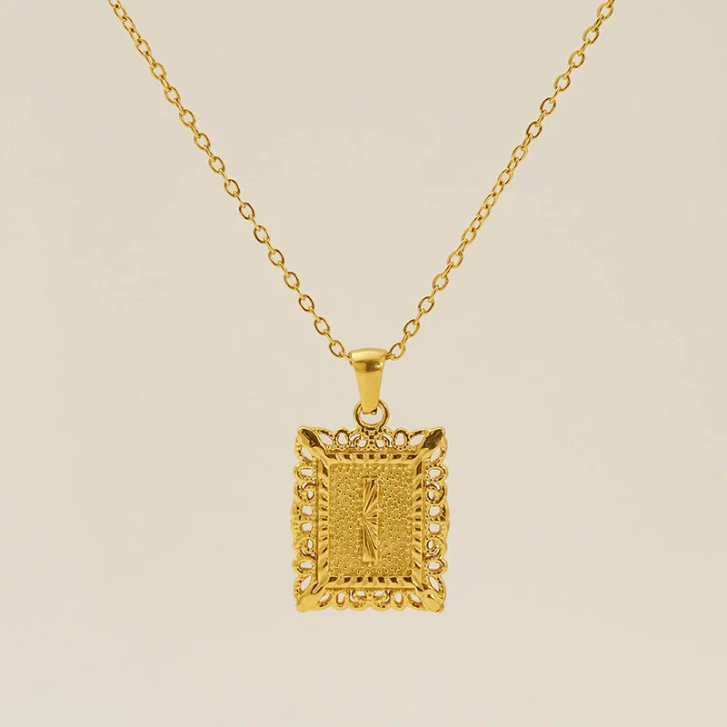Necklace 316L Stainless Steel Letter Square Pattern Electroplating - Image 13