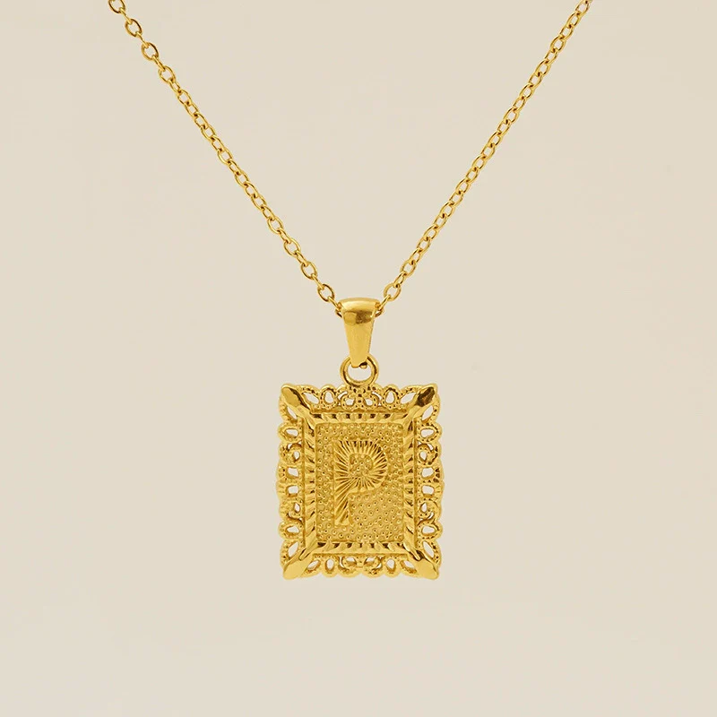 Necklace 316L Stainless Steel Letter Square Pattern Electroplating - Image 19