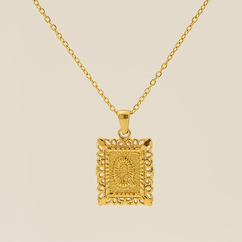 Necklace 316L Stainless Steel Letter Square Pattern Electroplating - Image 20