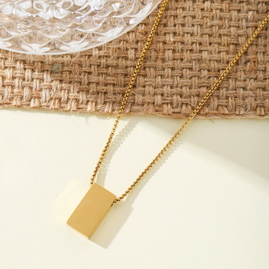 Necklace Titanium Steel Square Geometric Cuboid Electroplating Couple Jewelry - Image 7