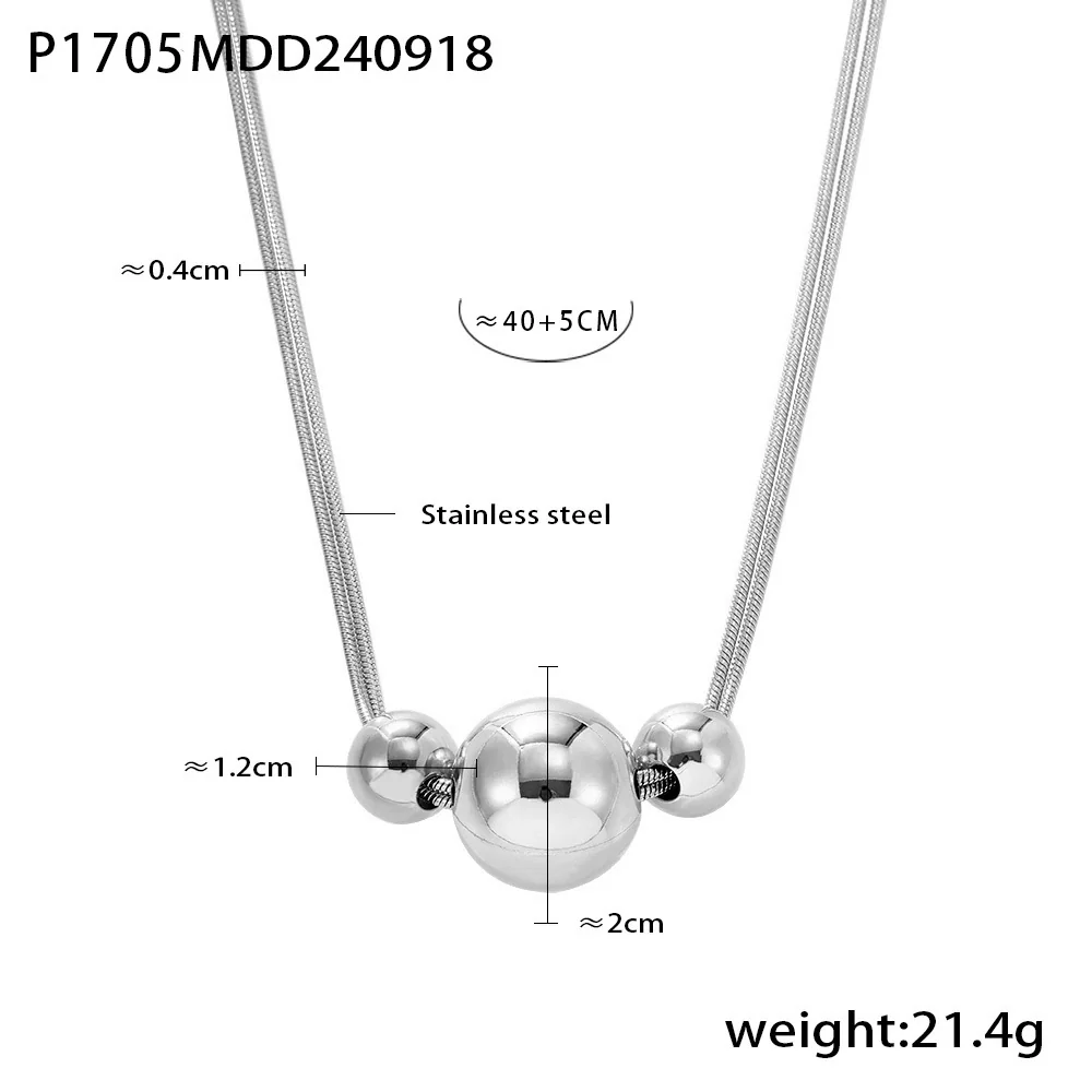 Necklace Titanium Steel Stainless Steel Geometric Style Electroplating Double Layer Stacked Blade Chain Three Beads Design - Image 8