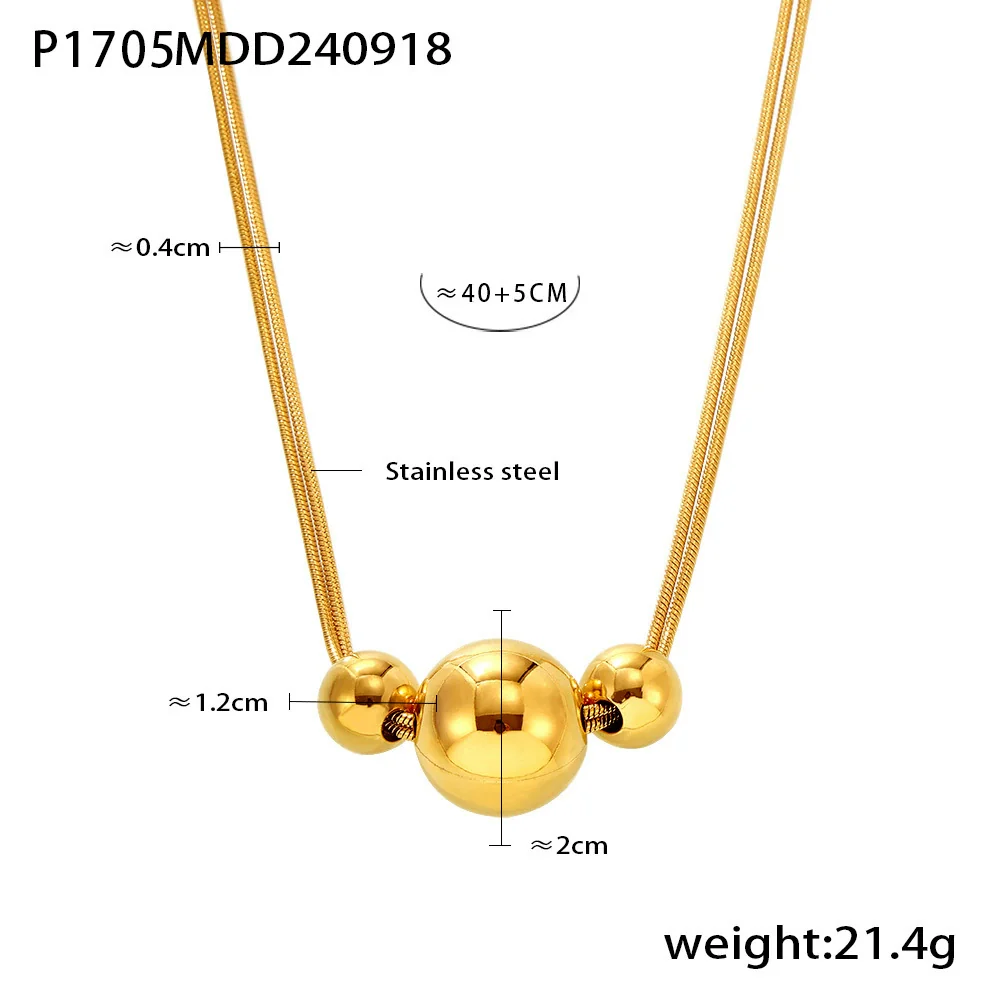 Necklace Titanium Steel Stainless Steel Geometric Style Electroplating Double Layer Stacked Blade Chain Three Beads Design - Image 9