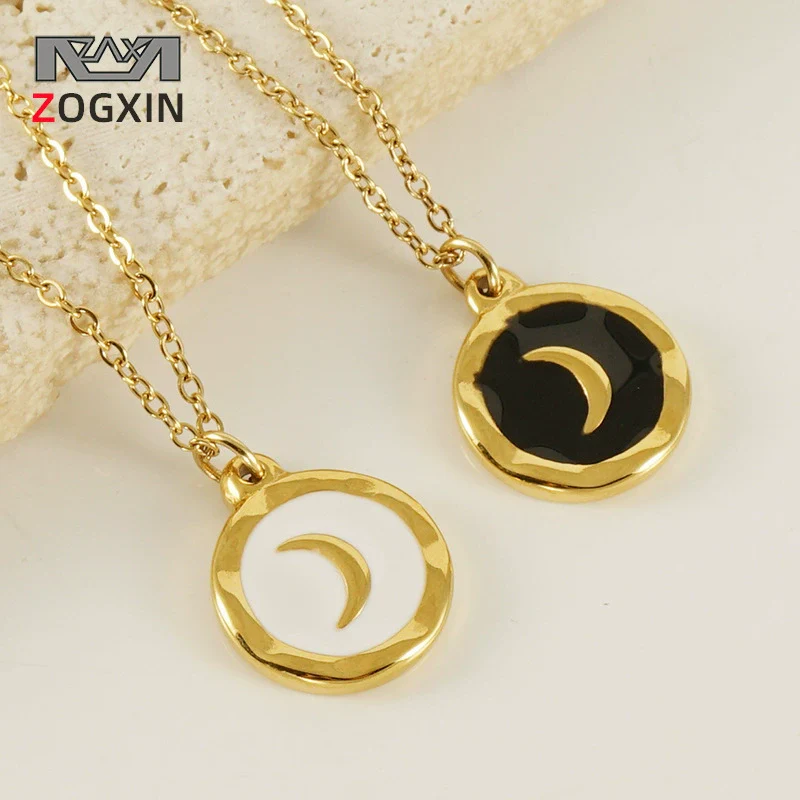 Necklace 316L Stainless Steel 316L Stainless Steel Moon Pendant Dripping Oil Design Couple Style