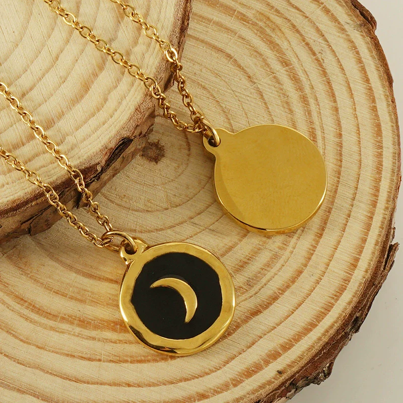 Necklace 316L Stainless Steel 316L Stainless Steel Moon Pendant Dripping Oil Design Couple Style - Image 2