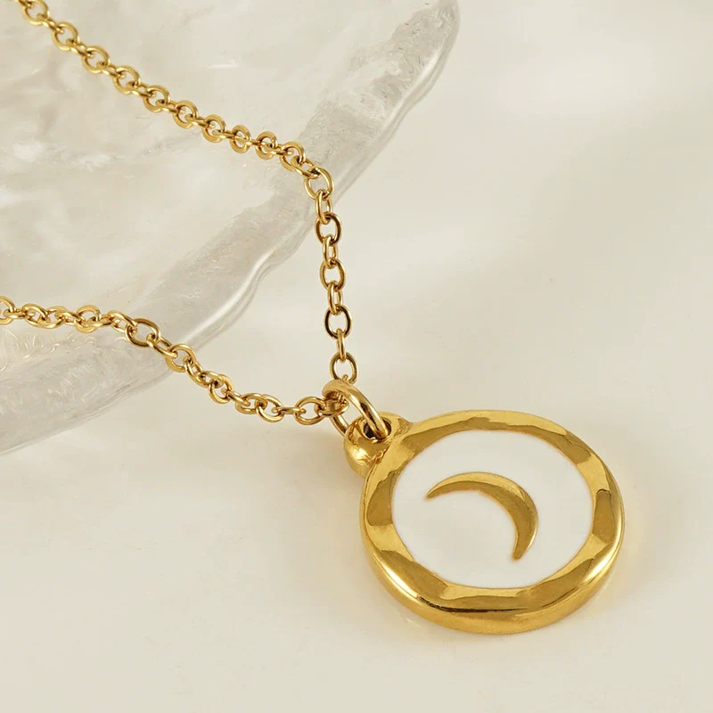Necklace 316L Stainless Steel 316L Stainless Steel Moon Pendant Dripping Oil Design Couple Style - Image 3