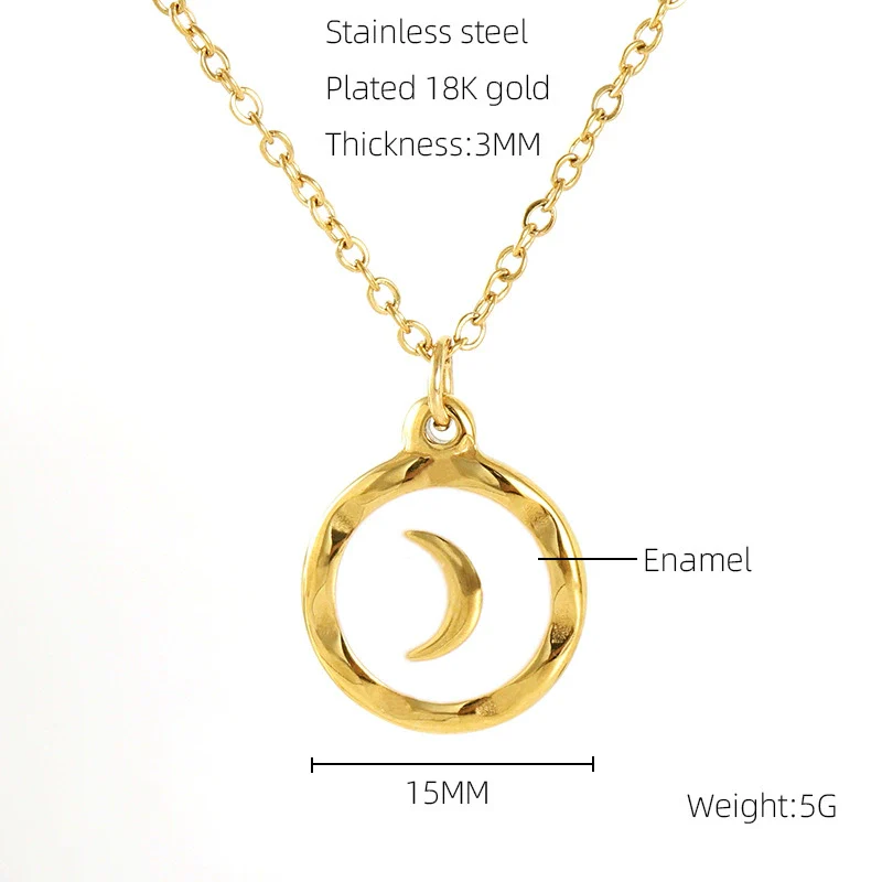 Necklace 316L Stainless Steel 316L Stainless Steel Moon Pendant Dripping Oil Design Couple Style - Image 6