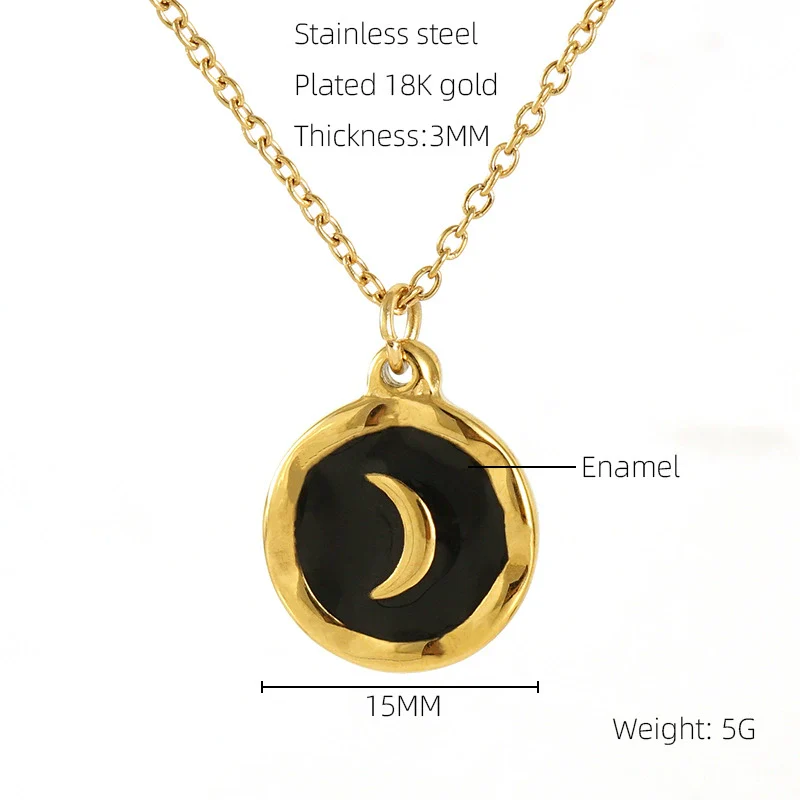 Necklace 316L Stainless Steel 316L Stainless Steel Moon Pendant Dripping Oil Design Couple Style - Image 7