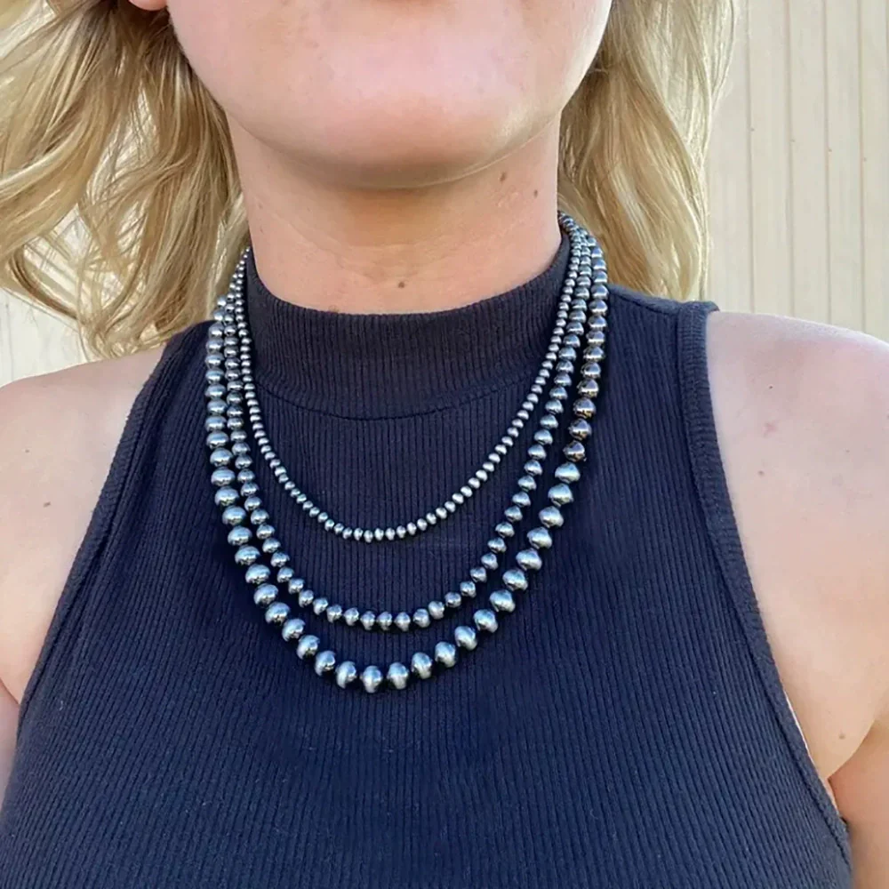 Necklace Western Denim Style Imitation Pearl Beaded Ccb Stainless Steel Geometric Handmade - Image 2