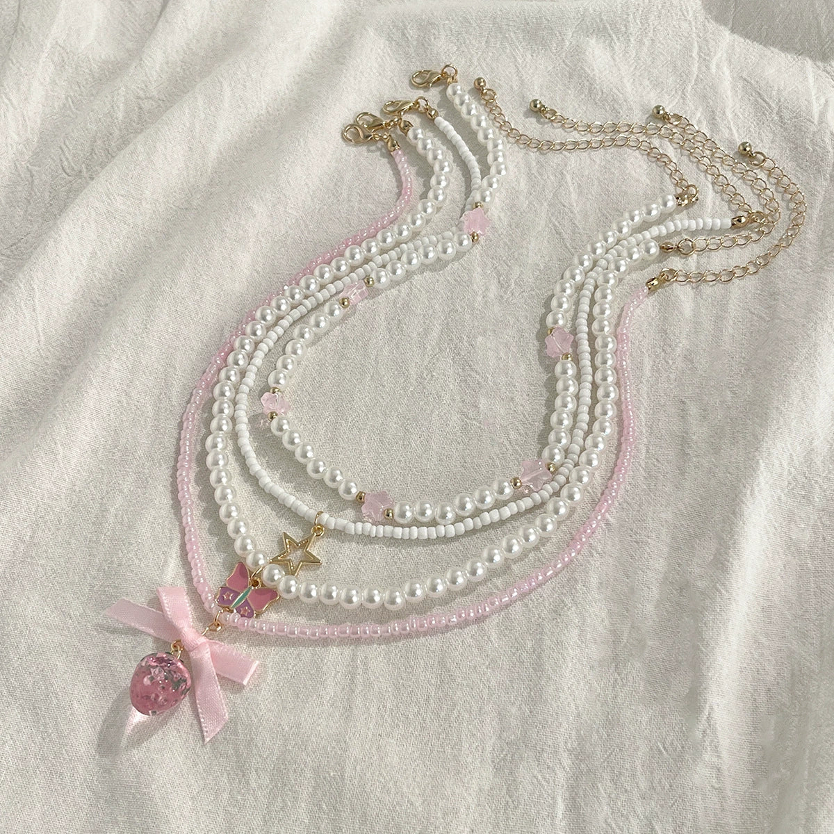 Necklace Zinc Alloy Sweet Style Handmade With Bow Strawberry Star Geometric Fruit Pendant - Image 4