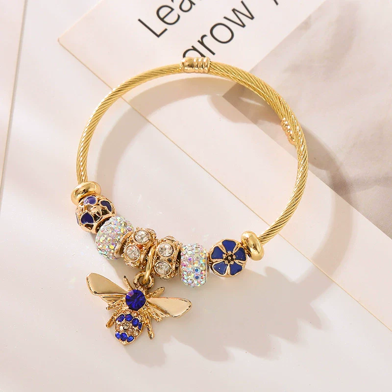 New Fashion Diy Unisex Adjustable Diamond Geometric Bees Pendant Alloy Stainless Steel Bracelet - Image 3