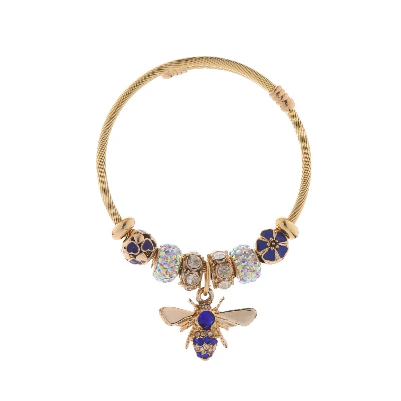 New Fashion Diy Unisex Adjustable Diamond Geometric Bees Pendant Alloy Stainless Steel Bracelet - Image 5