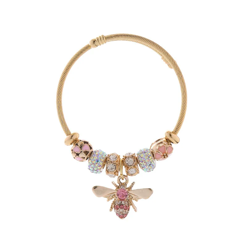New Fashion Diy Unisex Adjustable Diamond Geometric Bees Pendant Alloy Stainless Steel Bracelet - Image 6