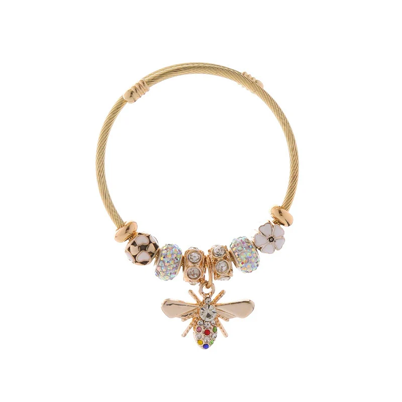 New Fashion Diy Unisex Adjustable Diamond Geometric Bees Pendant Alloy Stainless Steel Bracelet - Image 7