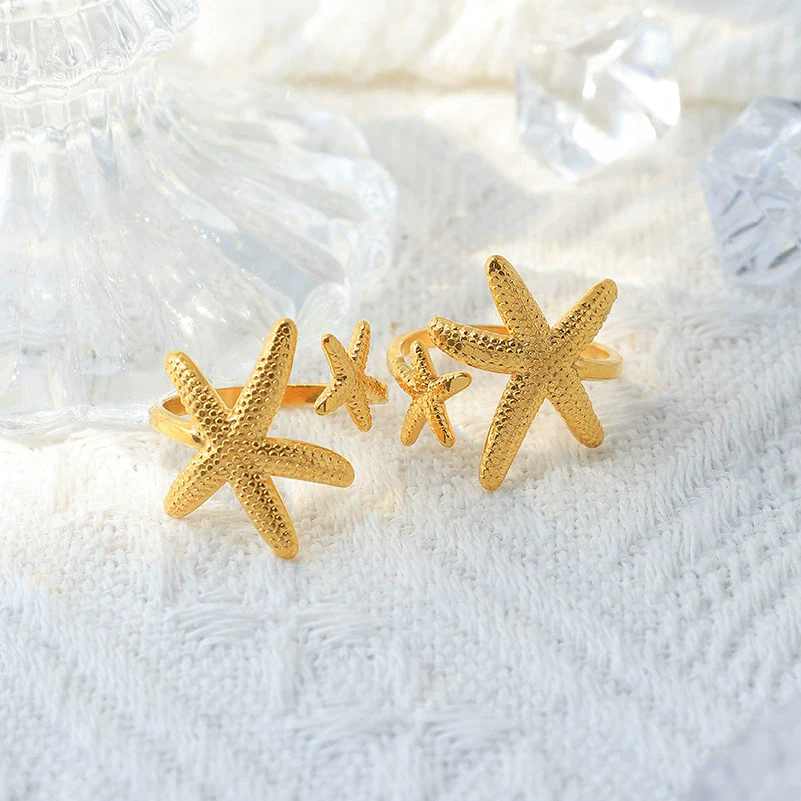 Niche High Personality Exaggerated Temperament Women's Open Starfish Ring Stainless Steel Titanium Steel Electroplated - Image 3