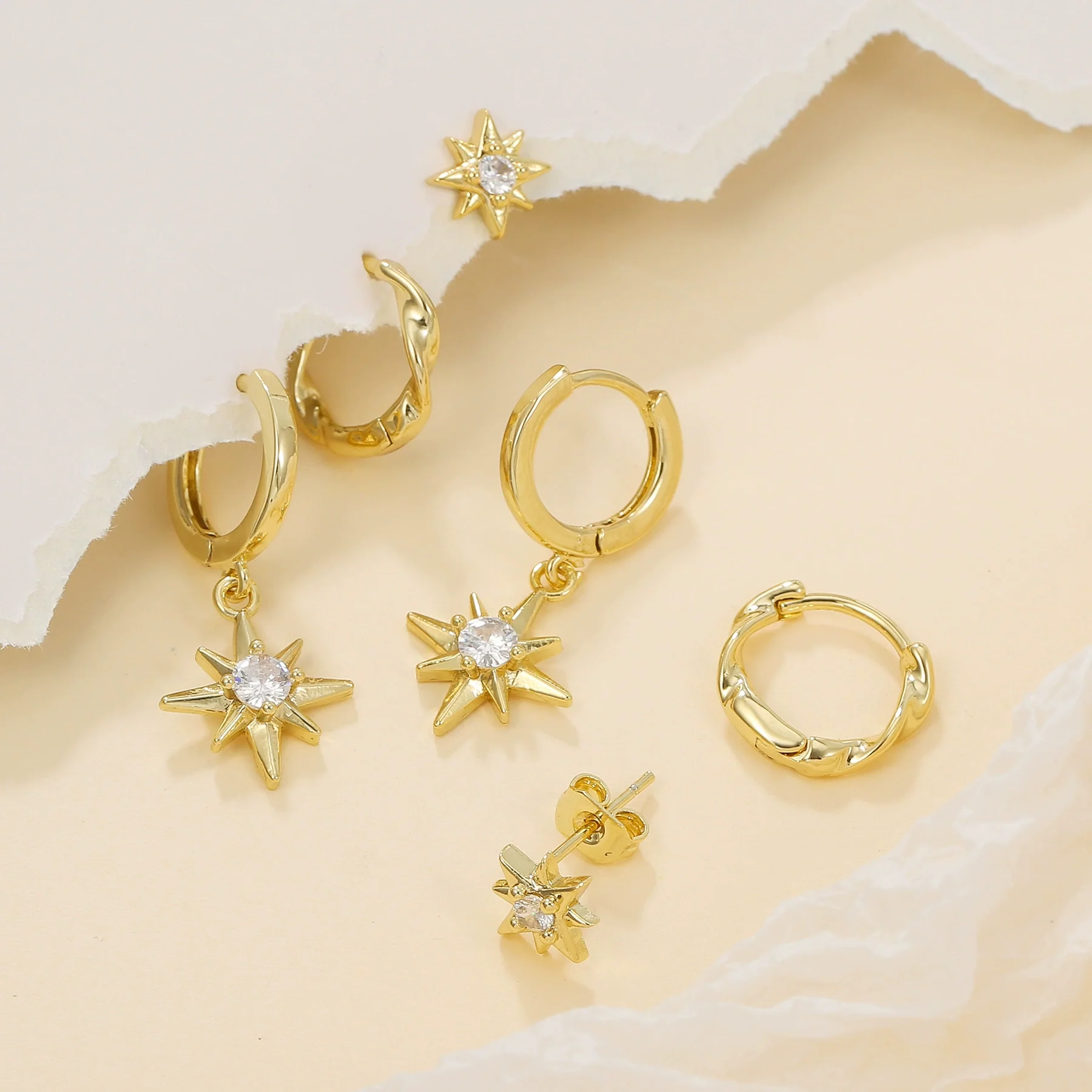 Niche Style Star Shape Copper Earrings Set With Zircon For Women - Image 2