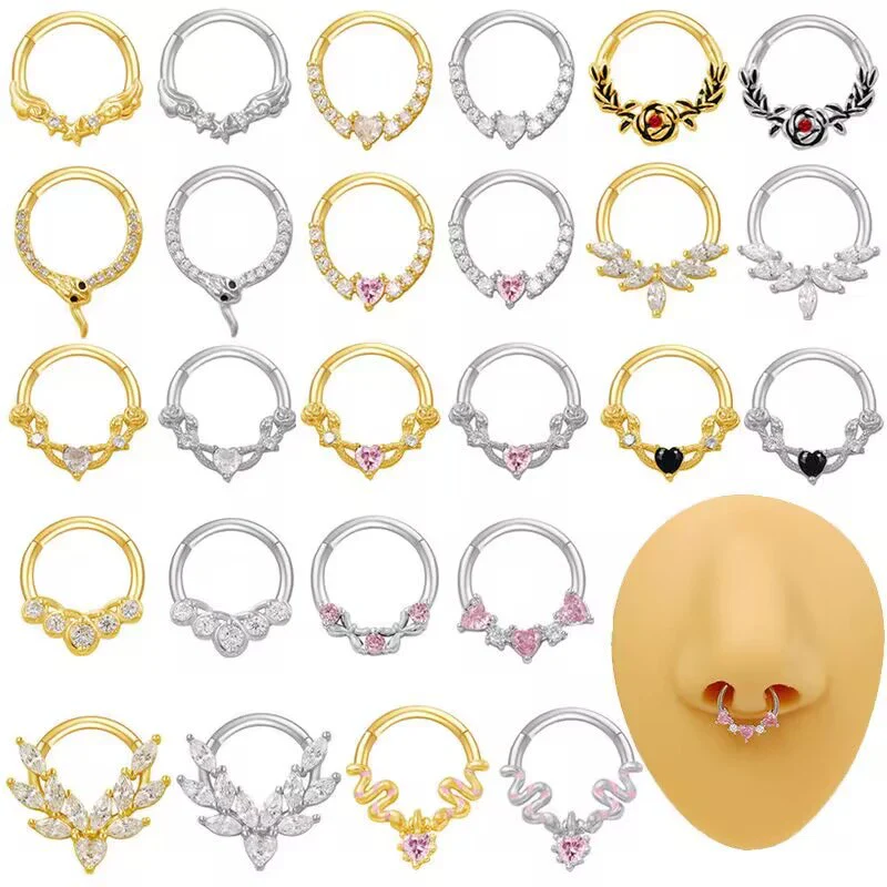 Nose Ring And Ear Ring Stainless Steel Heartshaped And Fivepointed Star Puncture Ornaments With Diamond Design Simple Style