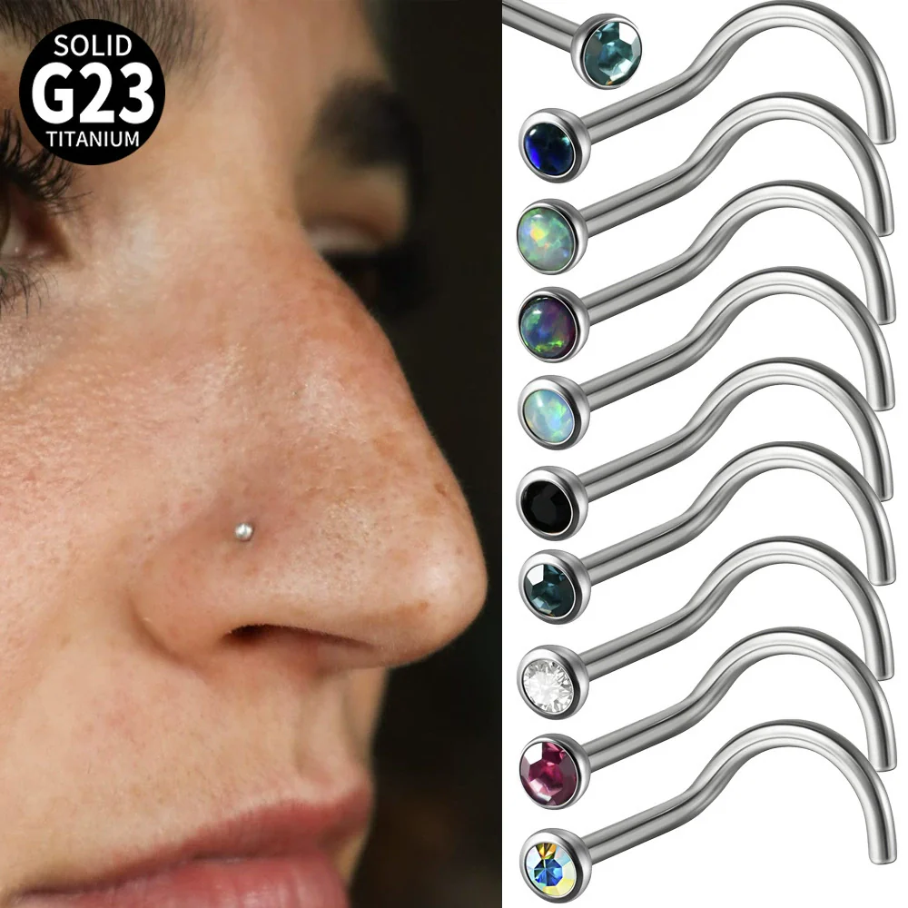 Nose Ring Jewelry G23 Titanium Round Shaped Set With Diamonds