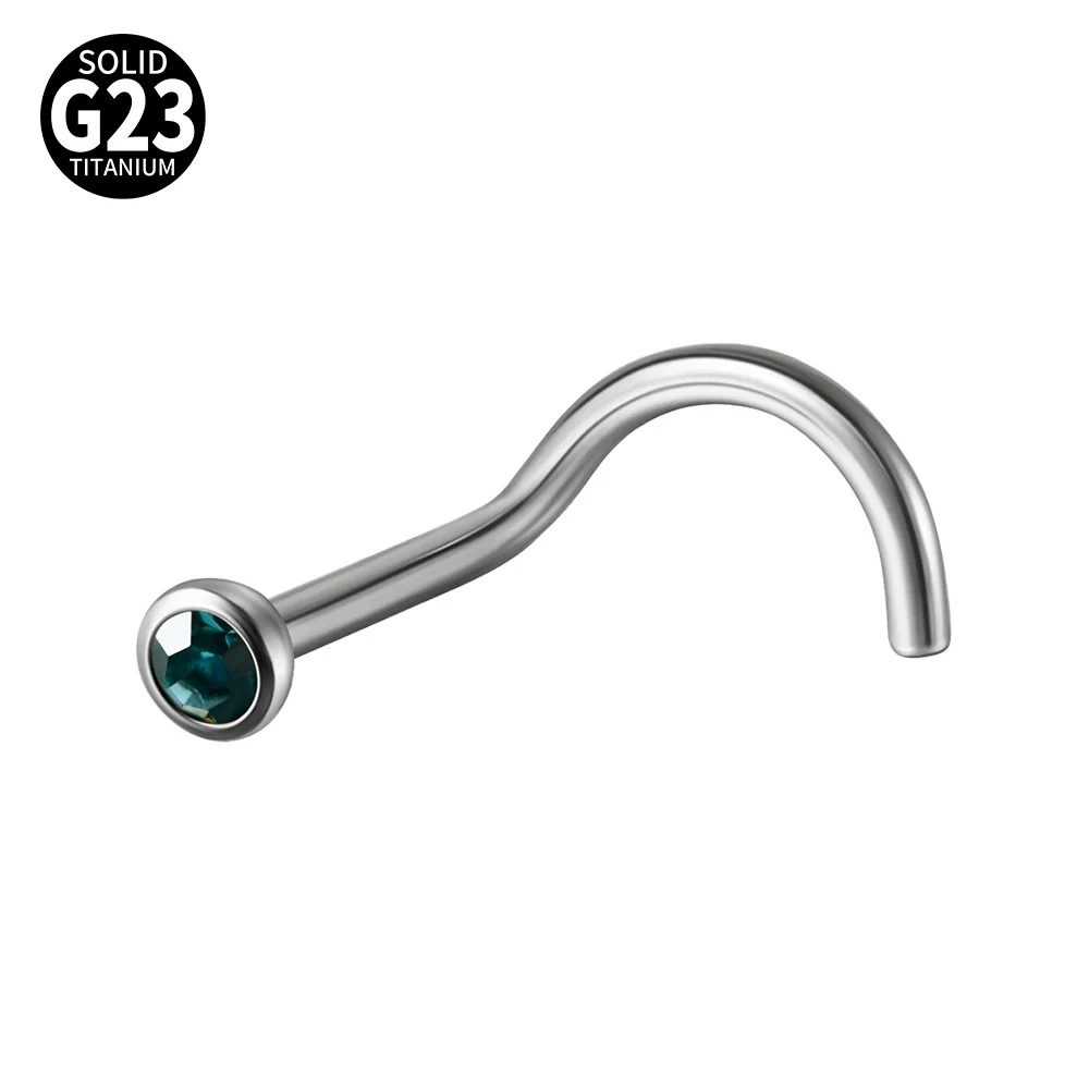 Nose Ring Jewelry G23 Titanium Round Shaped Set With Diamonds - Image 10