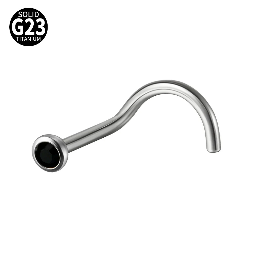 Nose Ring Jewelry G23 Titanium Round Shaped Set With Diamonds - Image 11