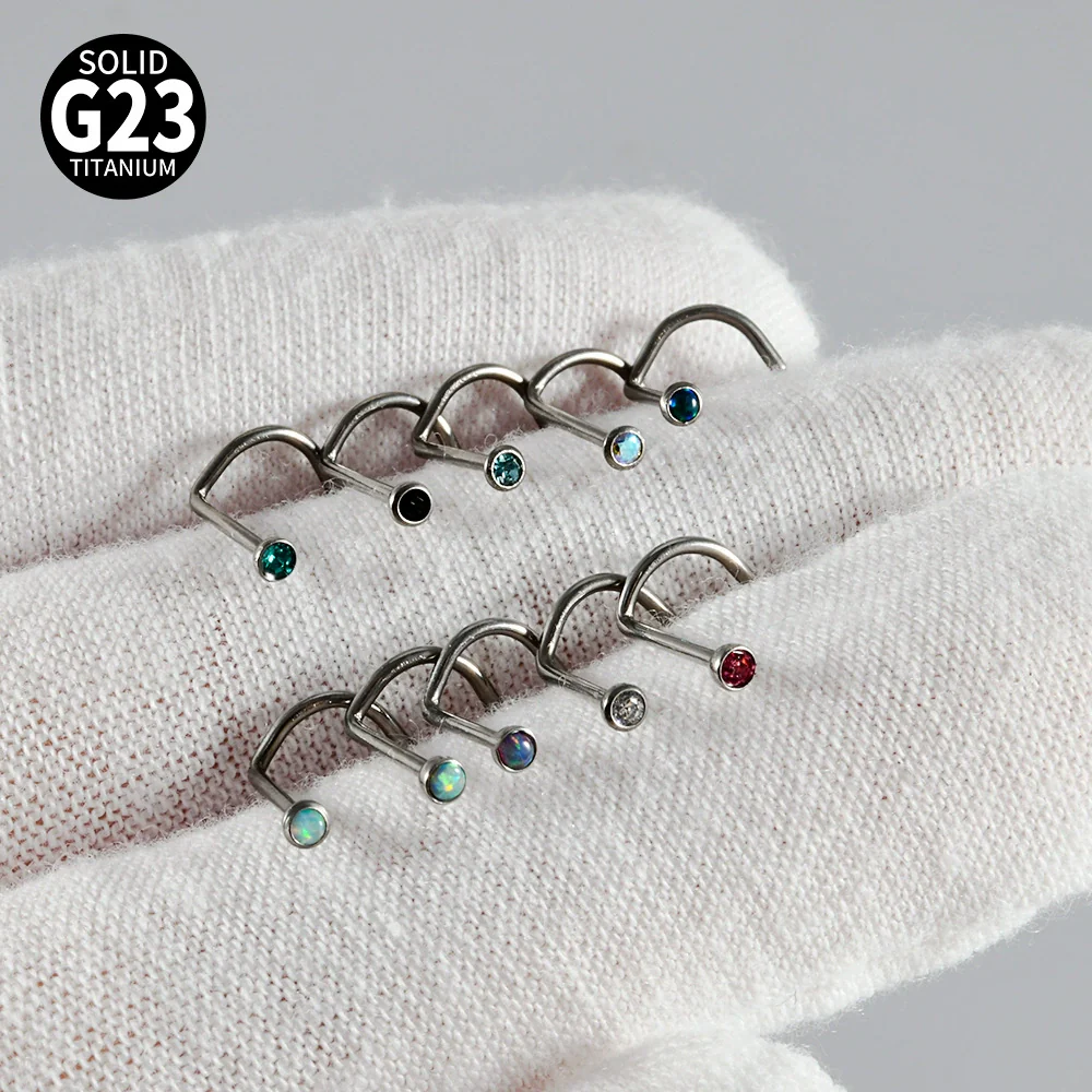 Nose Ring Jewelry G23 Titanium Round Shaped Set With Diamonds - Image 2
