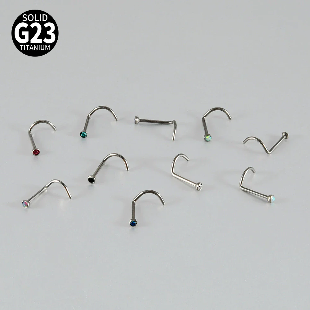 Nose Ring Jewelry G23 Titanium Round Shaped Set With Diamonds - Image 3
