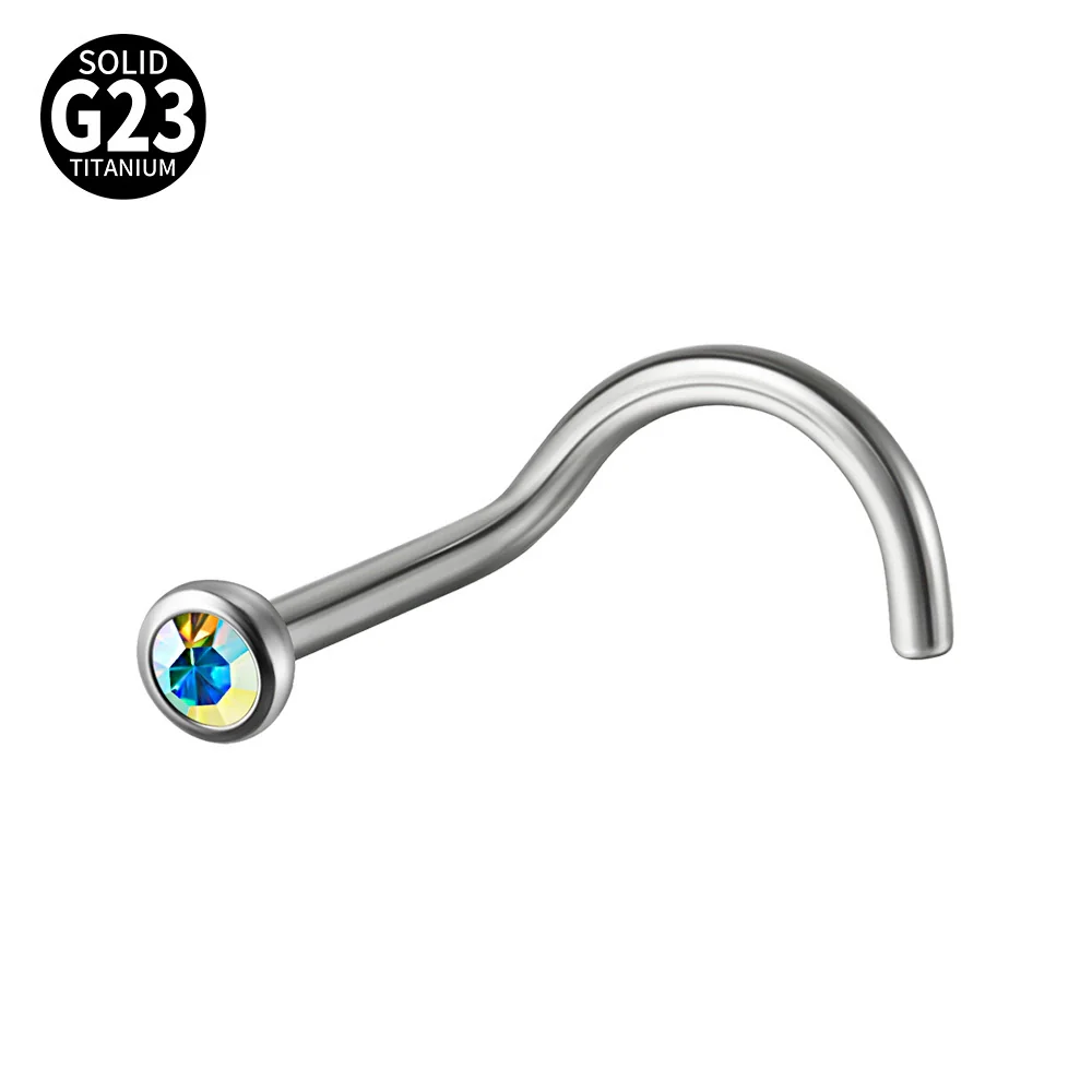 Nose Ring Jewelry G23 Titanium Round Shaped Set With Diamonds - Image 7