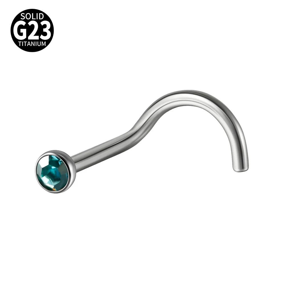 Nose Ring Jewelry G23 Titanium Round Shaped Set With Diamonds - Image 8