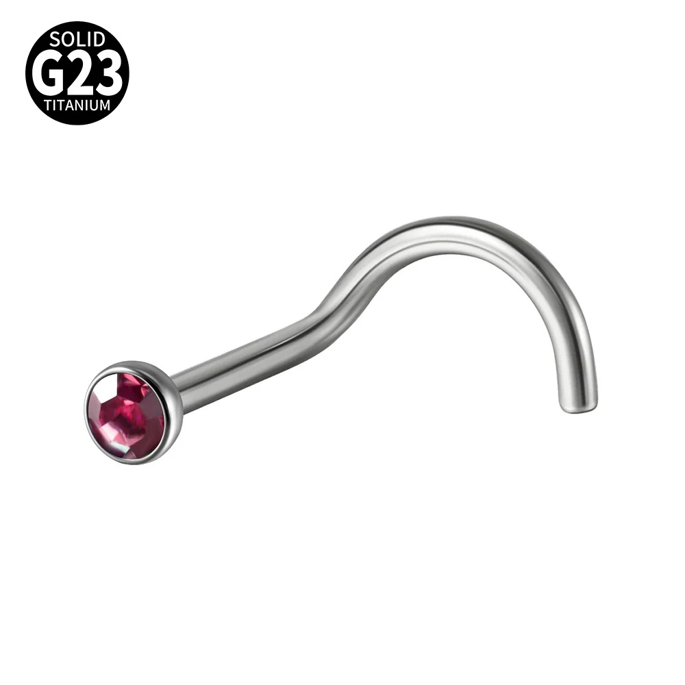 Nose Ring Jewelry G23 Titanium Round Shaped Set With Diamonds - Image 9