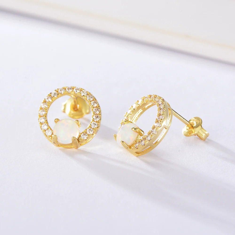Opal Earrings Copper Geometric Style Electroplating For Women