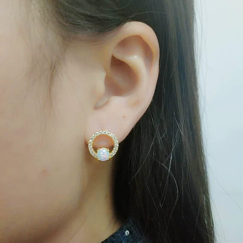 Opal Earrings Copper Geometric Style Electroplating For Women - Image 4